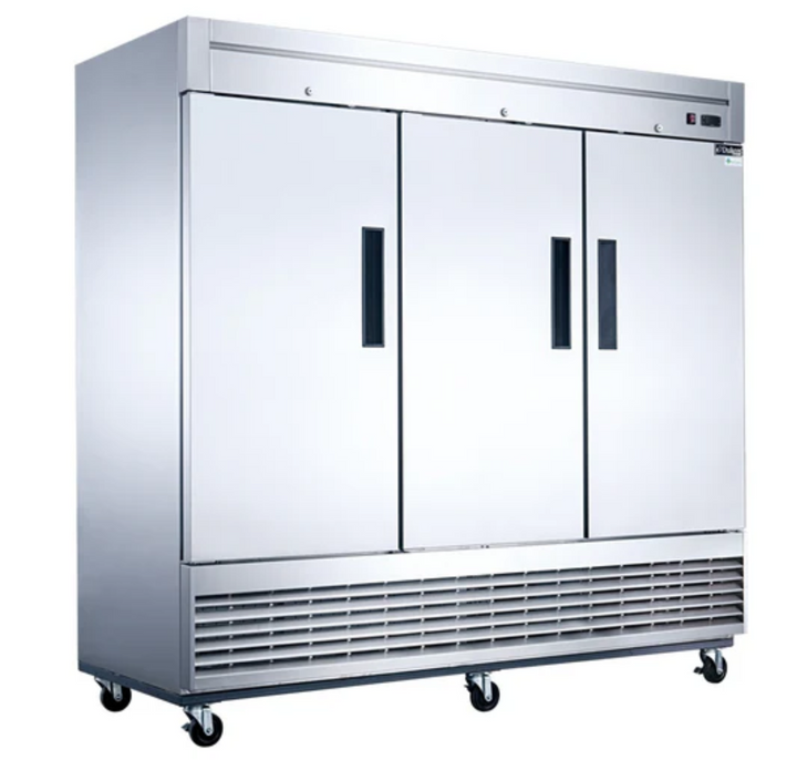 Dukers D83R 3-Door Commercial Reach-In Refrigerator – Stainless Steel, 69 cu. ft., Bottom-Mount Compressor, NSF Certified