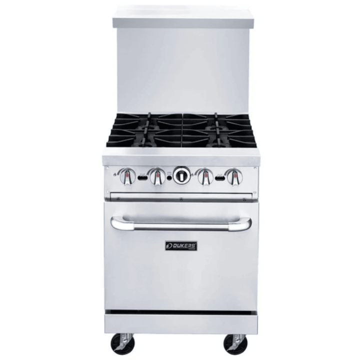 Dukers DCR24-4B 24" Commercial Gas Range with 4 Open Burners & Oven – Stainless Steel, NG/LPG Compatible