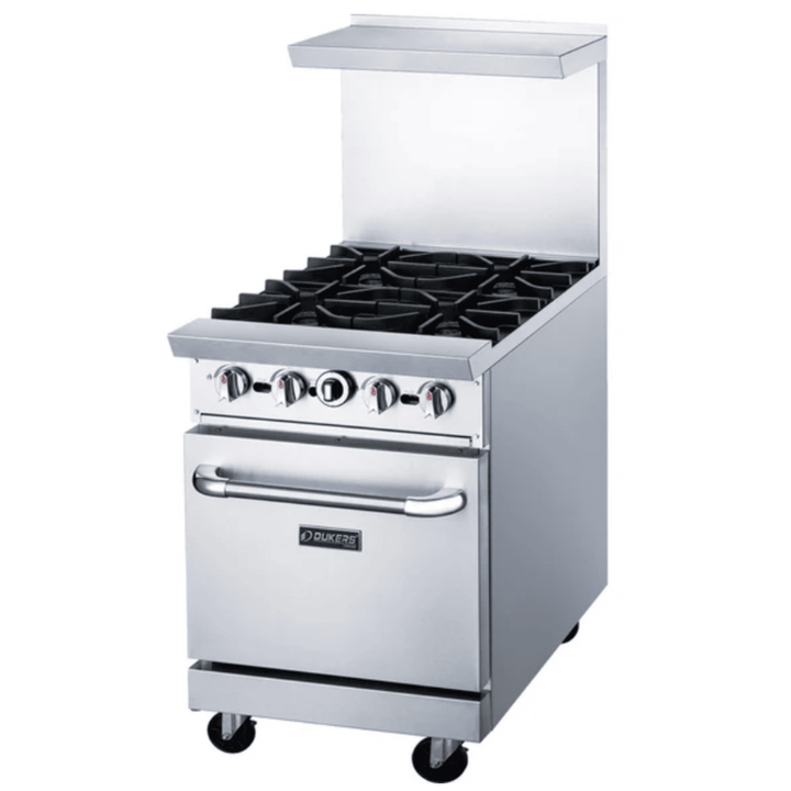 Dukers DCR24-4B 24" Commercial Gas Range with 4 Open Burners & Oven – Stainless Steel, NG/LPG Compatible