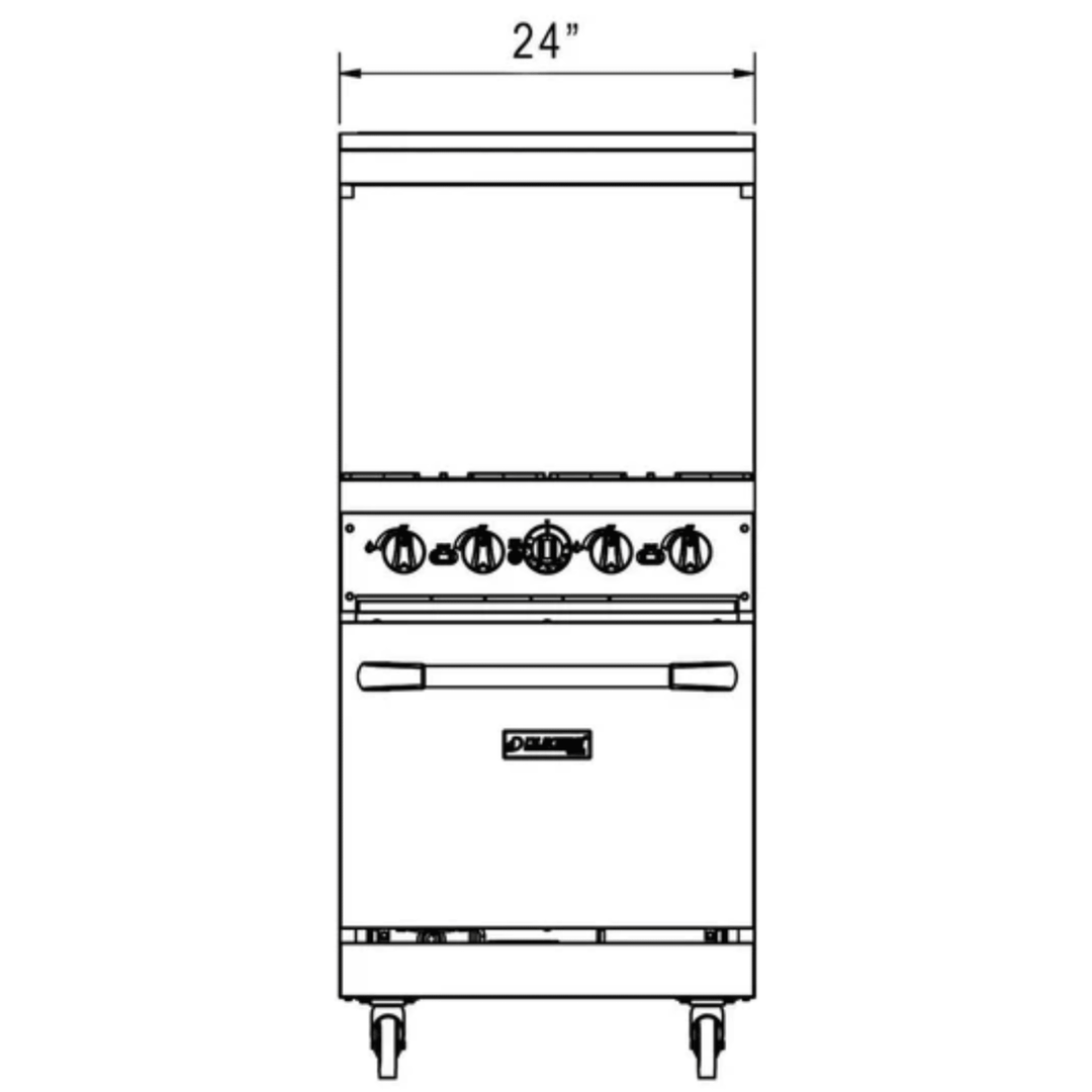 Dukers DCR24-4B 24" Commercial Gas Range with 4 Open Burners & Oven – Stainless Steel, NG/LPG Compatible