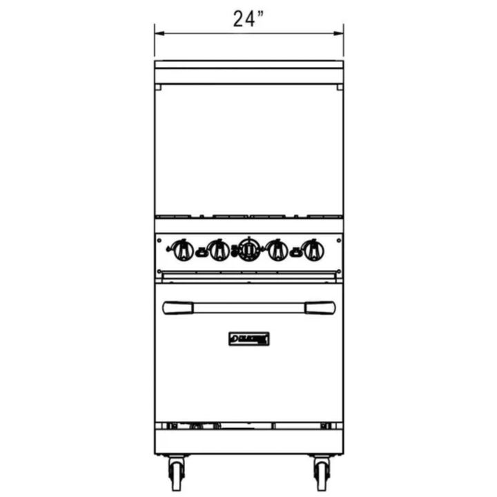 Dukers DCR24-4B 24" Commercial Gas Range with 4 Open Burners & Oven – Stainless Steel, NG/LPG Compatible