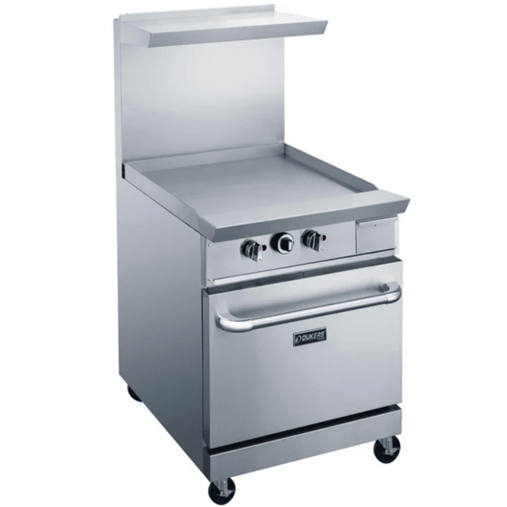 Dukers DCR24-GM 24" Commercial Gas Range with 24" Griddle & Oven – Stainless Steel, NG/LPG Compatible