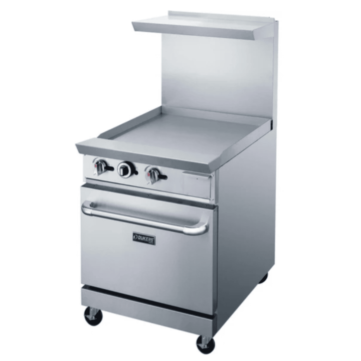 Dukers DCR24-GM 24" Commercial Gas Range with 24" Griddle & Oven – Stainless Steel, NG/LPG Compatible