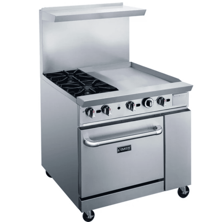 Dukers DCR36-2B24GM 24" Commercial Gas Range with 24" Griddle & Oven – Stainless Steel, NG/LPG Compatible