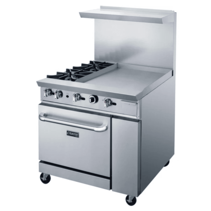 Dukers DCR36-2B24GM 24" Commercial Gas Range with 24" Griddle & Oven – Stainless Steel, NG/LPG Compatible