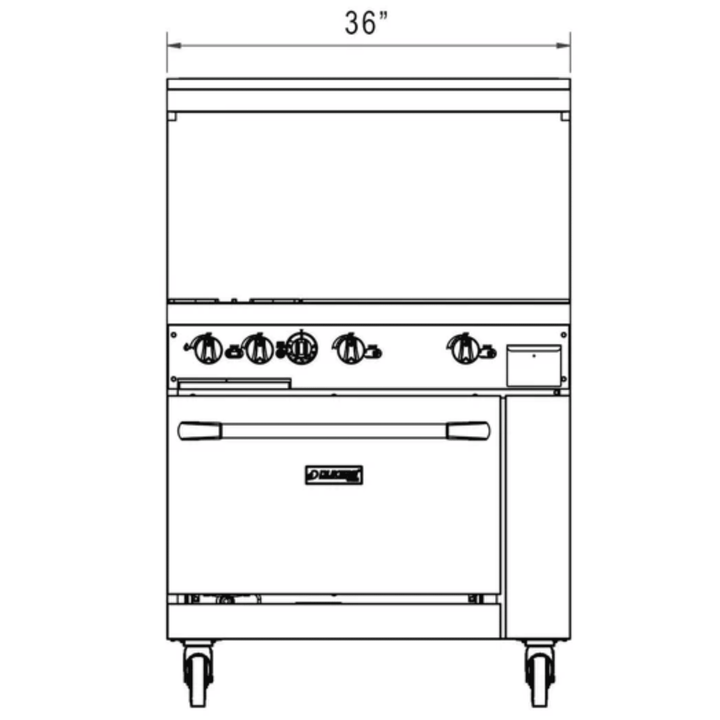Dukers DCR36-2B24GM 24" Commercial Gas Range with 24" Griddle & Oven – Stainless Steel, NG/LPG Compatible