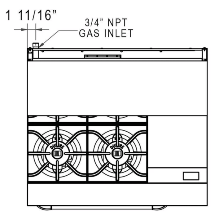Dukers DCR36-4B12GM 36" Commercial Gas Range – 4 Burners & 12" Griddle with Oven, Stainless Steel