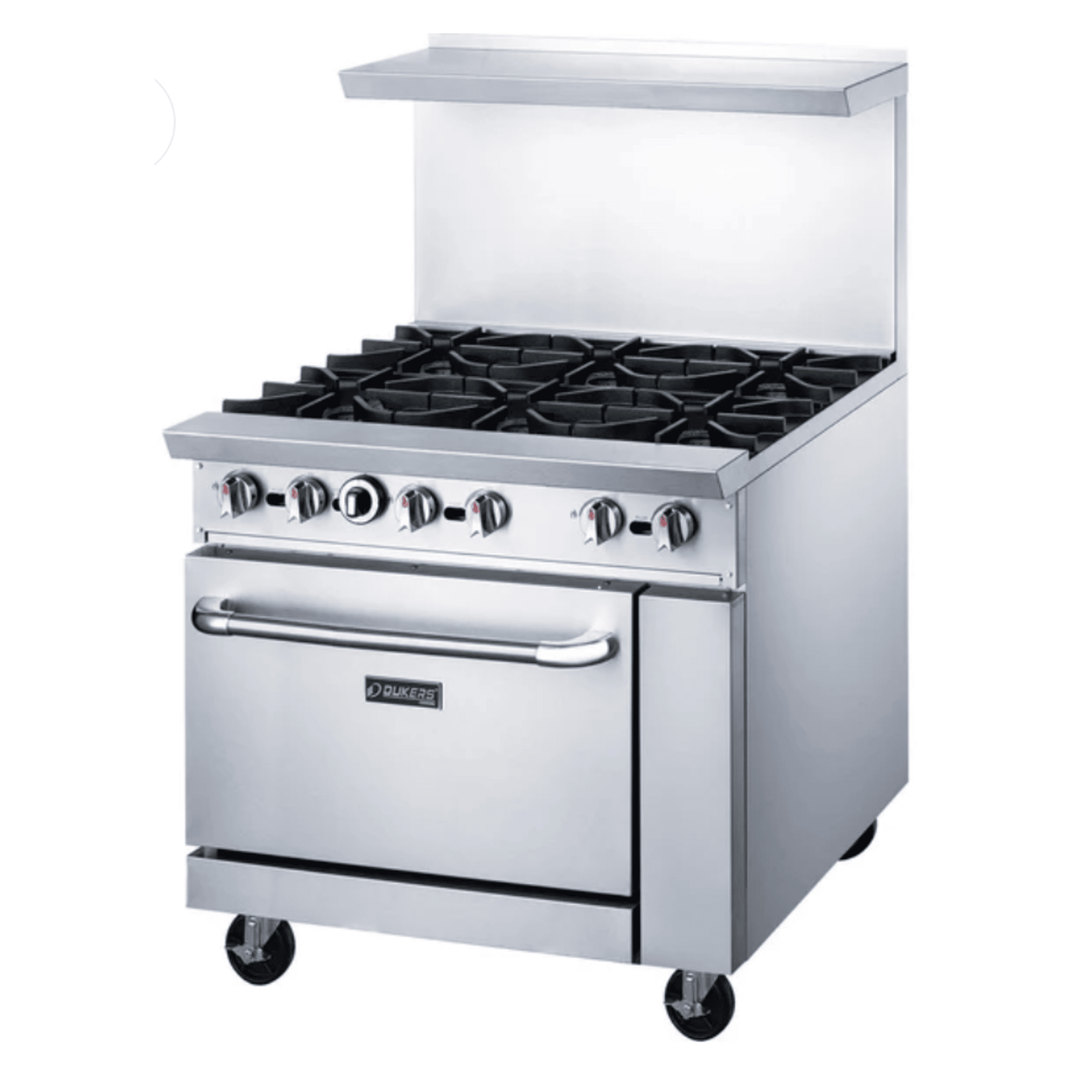 Dukers DCR36-6B 36" Commercial Gas Range with 6 Open Burners & Standard Oven – Stainless Steel