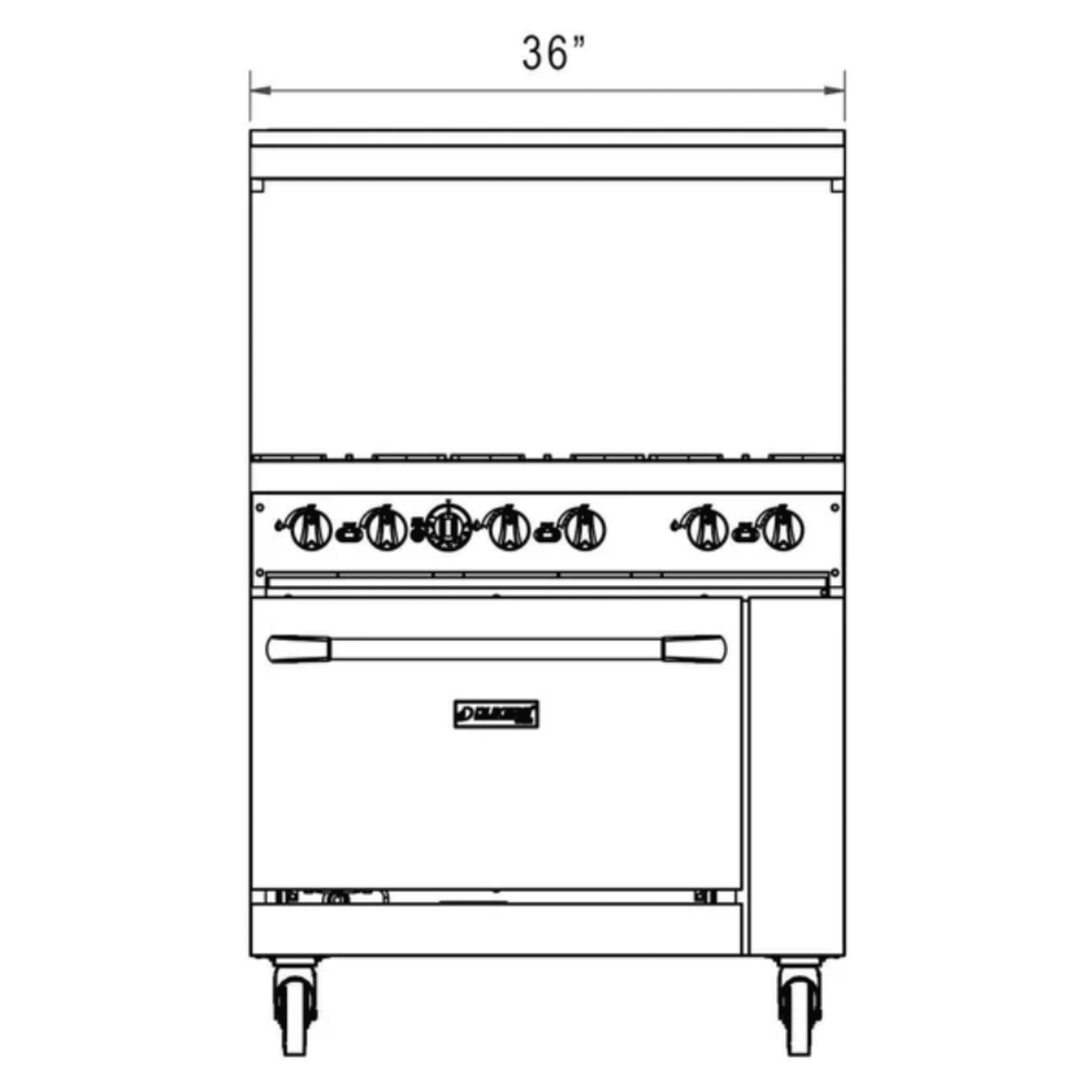 Dukers DCR36-6B 36" Commercial Gas Range with 6 Open Burners & Standard Oven – Stainless Steel