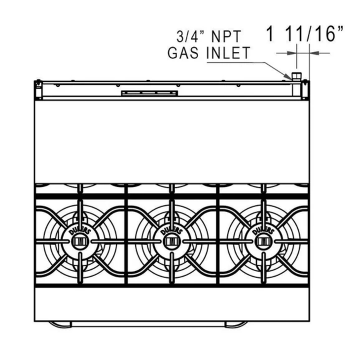 Dukers DCR36-6B 36" Commercial Gas Range with 6 Open Burners & Standard Oven – Stainless Steel