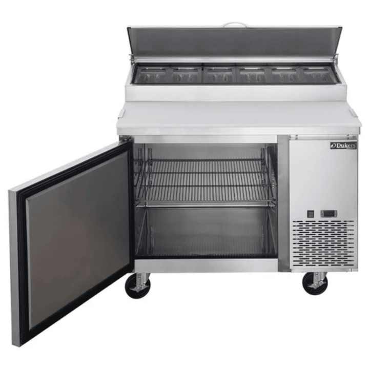 Dukers DPP44-6-S1 44” Commercial Pizza Prep Table Refrigerator – 1 Door, 6 Pan, Stainless Steel, Digital Controls