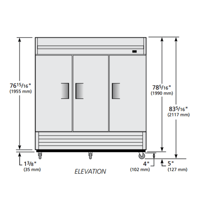 True T-72F-HC 78 1/8" T Series Three Door Reach In Freezer – 115V